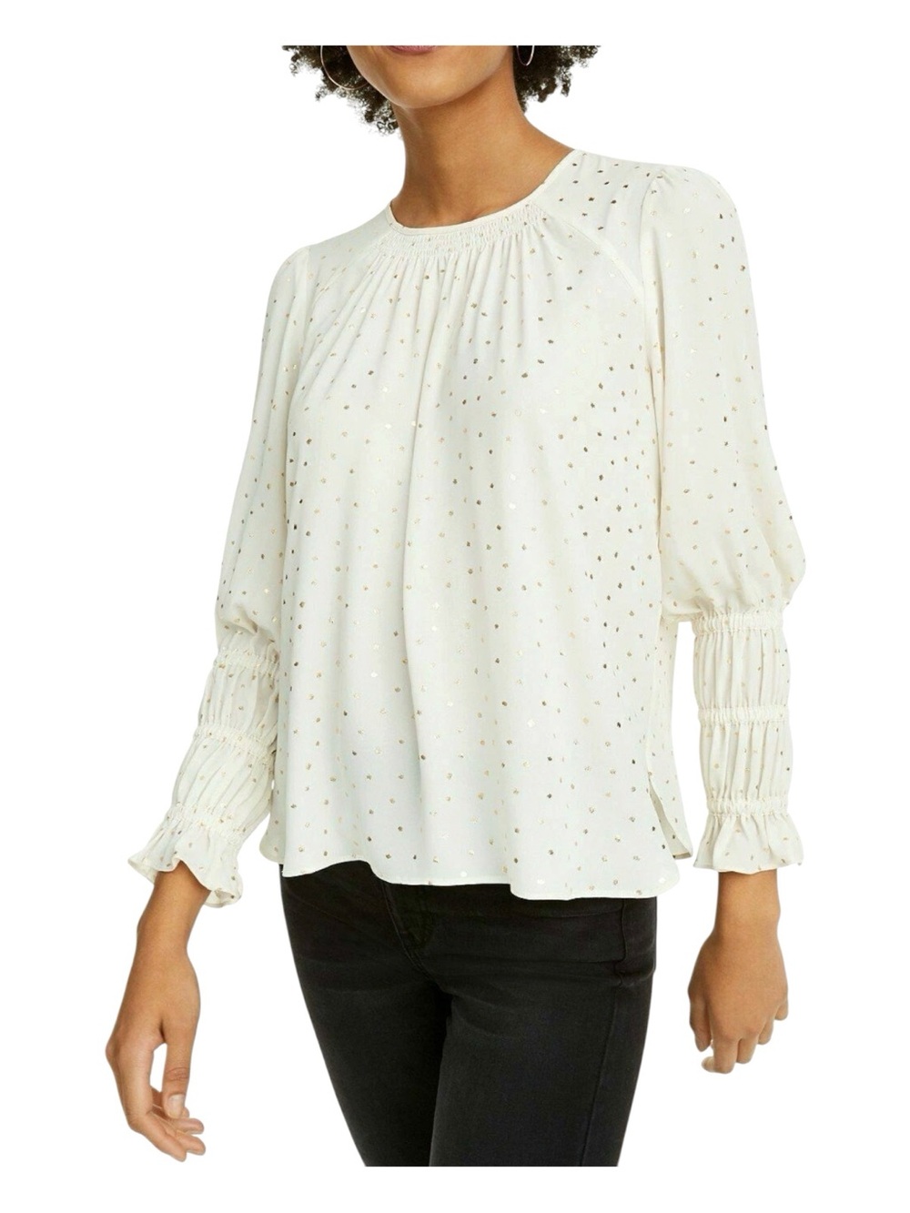 NWT Current Air Cream Blouse with Gold Metallic Dot Print Sz M